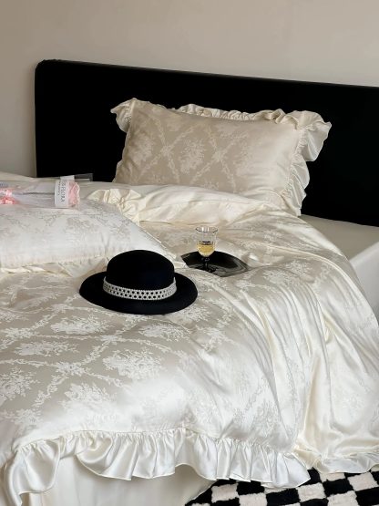 Light luxury satin jacquard ruffle bedding four-piece set - Image 4