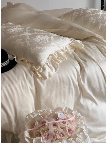 Light luxury satin jacquard ruffle bedding four-piece set - Image 3