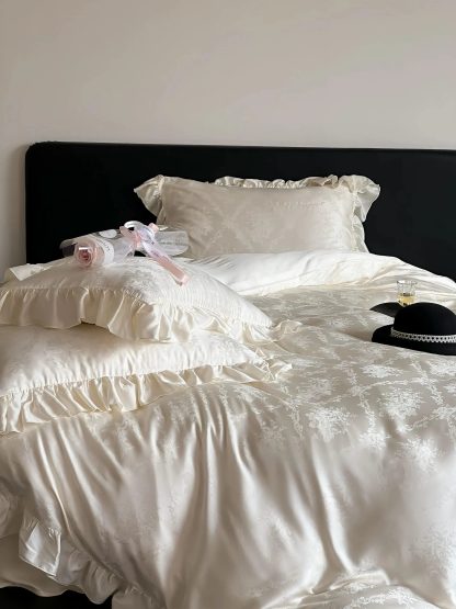 Light luxury satin jacquard ruffle bedding four-piece set - Image 2