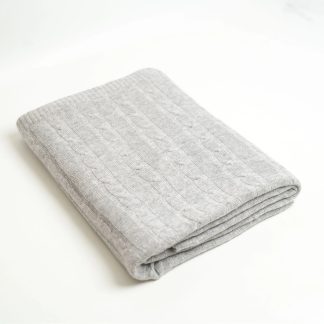 Light grey cable knit blend throw blanket
