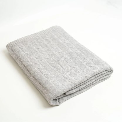 Light grey cable knit blend throw blanket