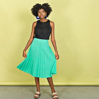 Mint green pleated midi skirt
