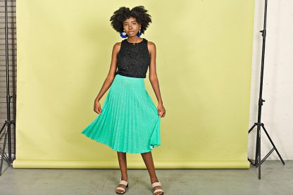 Mint green pleated midi skirt