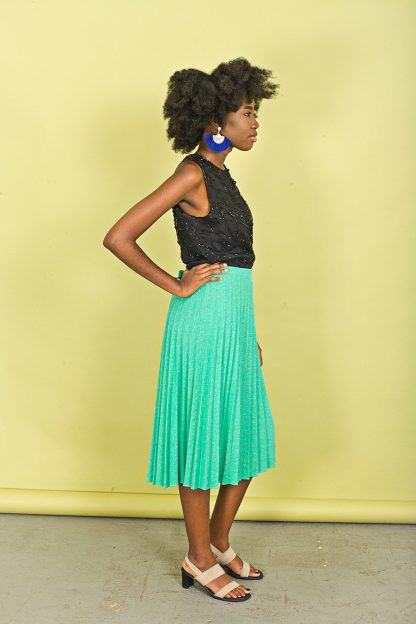 Mint green pleated midi skirt - Image 4