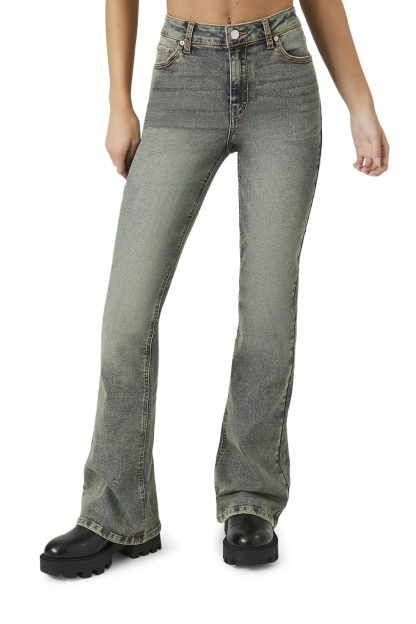 Gray-green high-waisted bootcut jeans