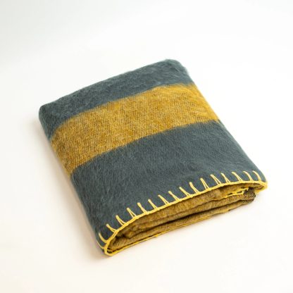 Gray, blue, and turmeric hand-stitched throw blanket - Image 8