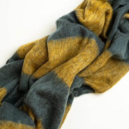 Gray, blue, and turmeric hand-stitched throw blanket - Image 2