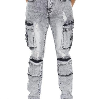 Multi-pocket street style straight jeans