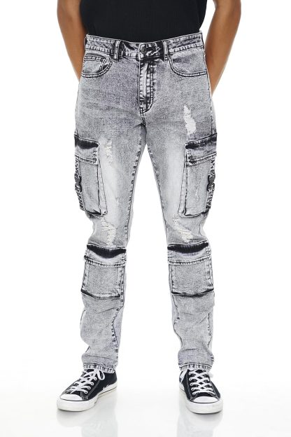 Multi-pocket street style straight jeans