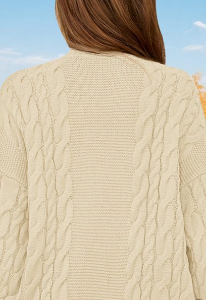 Beige Cable Knit Mid-Length Cardigan - Image 2