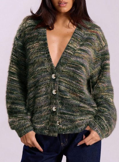 Heather Chunky Knit V-Neck Cardigan - Image 5