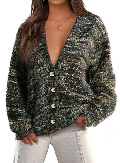 Heather Chunky Knit V-Neck Cardigan - Image 4