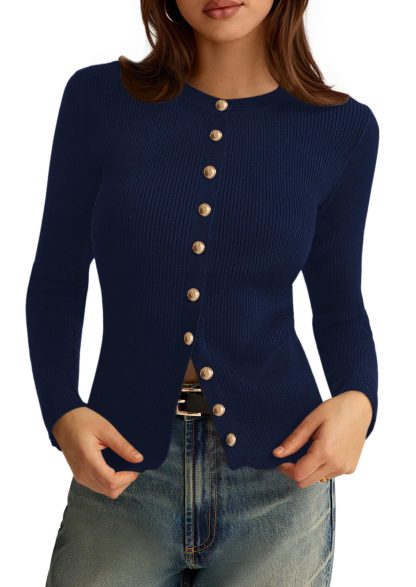 Navy blue striped knit cardigan - Image 7