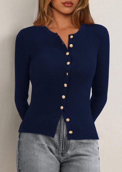 Navy blue striped knit cardigan - Image 4