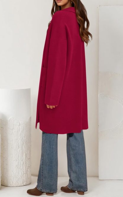 Burgundy mid-length knitted cardigan - Image 5