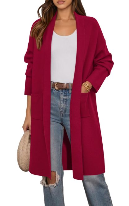 Burgundy mid-length knitted cardigan - Image 4