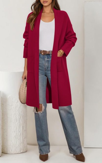 Burgundy mid-length knitted cardigan - Image 2