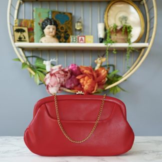 Vintage red leather and gold chain handbag
