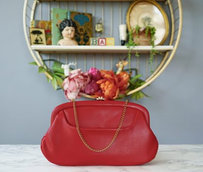 Vintage red leather and gold chain handbag