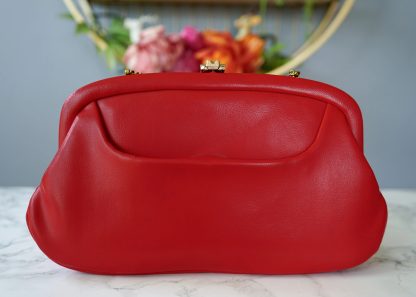 Vintage red leather and gold chain handbag - Image 4