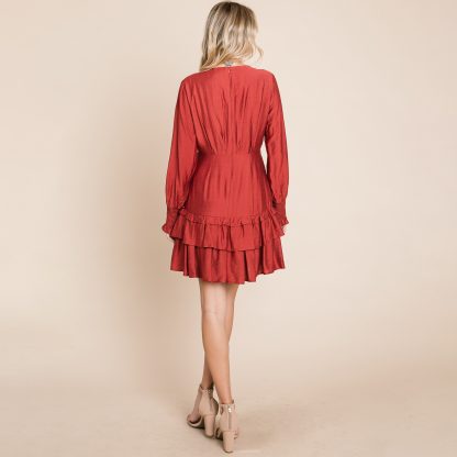 Sweet and spicy V-neck lantern sleeve ruffle dress - Image 2