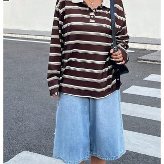 Contrast striped loose long-sleeved top
