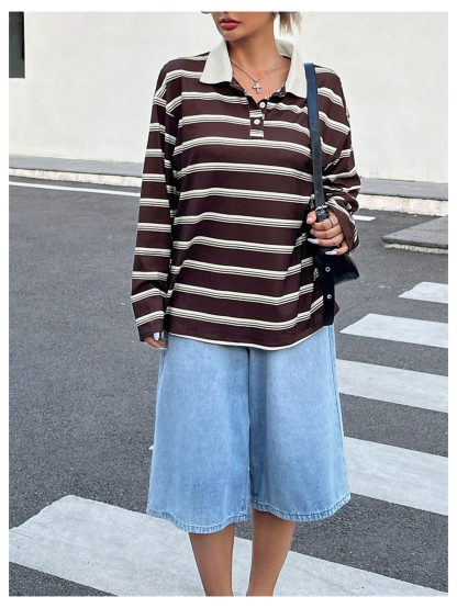 Contrast striped loose long-sleeved top