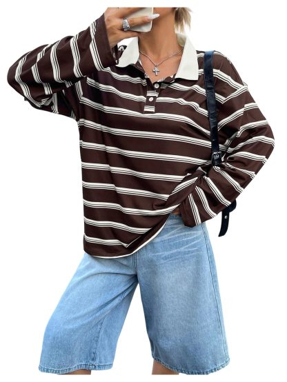 Contrast striped loose long-sleeved top - Image 5