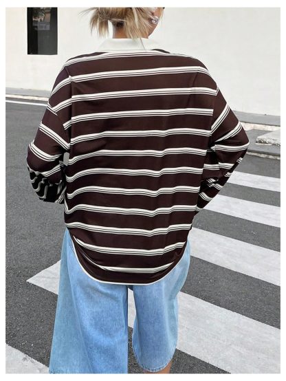 Contrast striped loose long-sleeved top - Image 4
