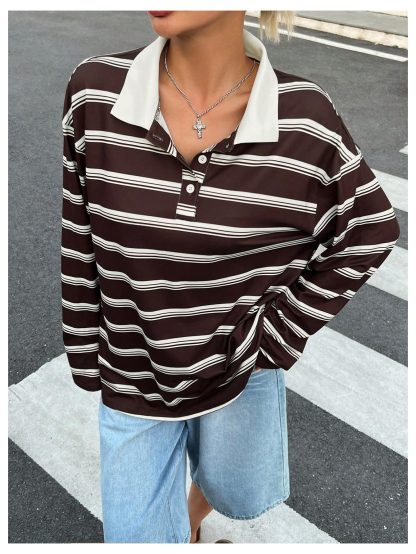 Contrast striped loose long-sleeved top - Image 2