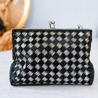 Vintage black and white woven metal chain handbag