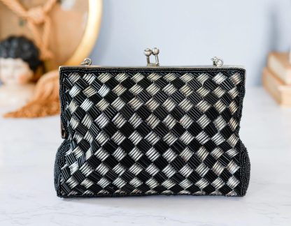 Vintage black and white woven metal chain handbag