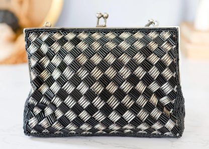 Vintage black and white woven metal chain handbag - Image 4