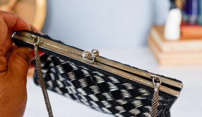 Vintage black and white woven metal chain handbag - Image 2