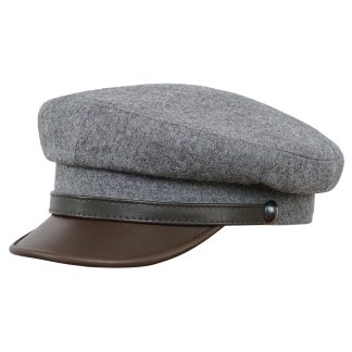 Gray woolen and brown leather vintage beret