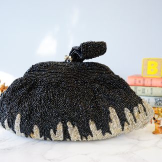Vintage black and gold beaded tassel clutch