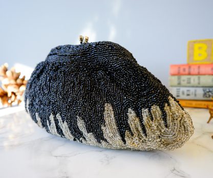 Vintage black and gold beaded tassel clutch - Image 4