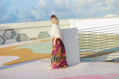 Ethnic style colorful printed high waist draped maxi skirt - Image 3