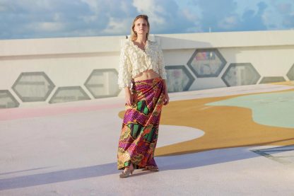Ethnic style colorful printed high waist draped maxi skirt - Image 10