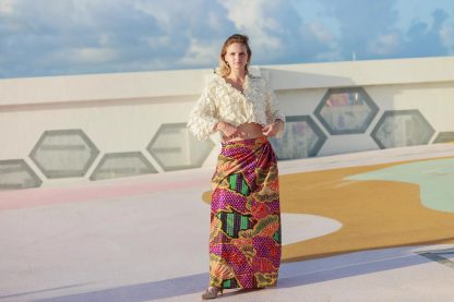 Ethnic style colorful printed high waist draped maxi skirt - Image 6