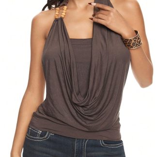 Retro lazy collar halterneck vest