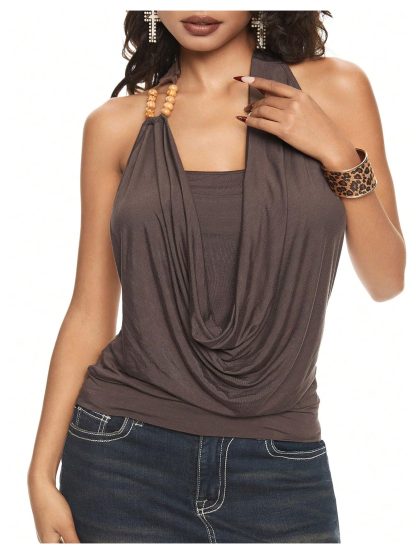 Retro lazy collar halterneck vest