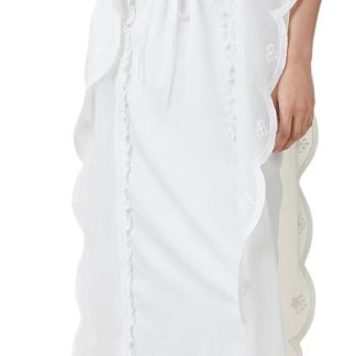 White Lace-Up Ruffle Midi Dress