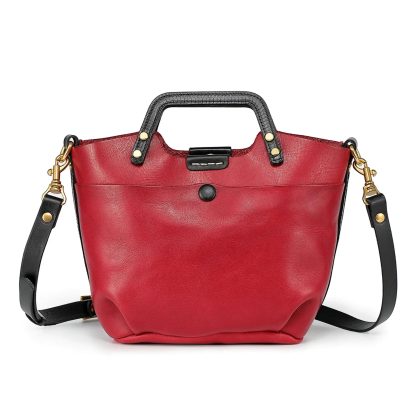 Retro contrasting top layer cowhide mini crossbody bag - Image 9