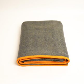 Contrast herringbone wool-blend throw blanket