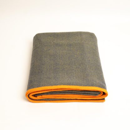 Contrast herringbone wool-blend throw blanket