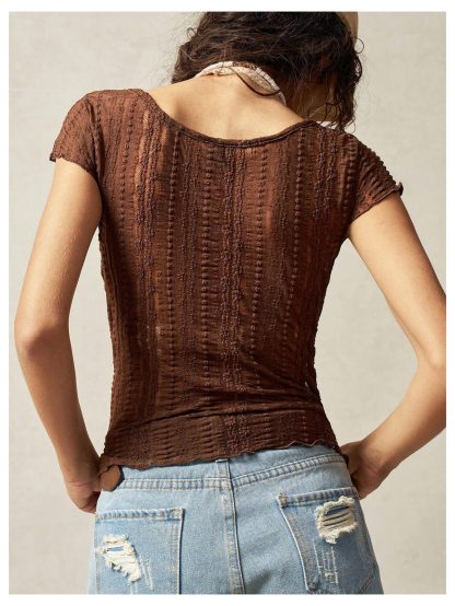 American Retro Lace Panel Button Cardigan Top - Image 3