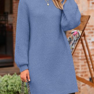 Blue lantern sleeve knit dress