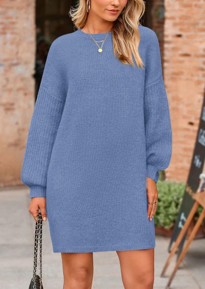 Blue lantern sleeve knit dress - Image 4