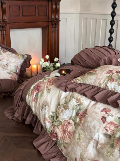 Retro brown floral ruffled bedding four-piece set - Image 5